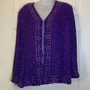 VTG,KRISHMA Purple Beaded Cape with Floral Embroidery Sequins Size 1X